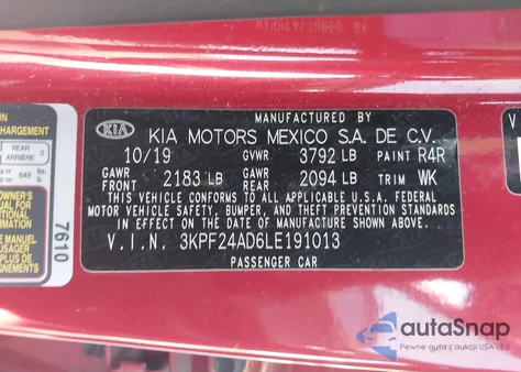 2020 Kia Forte Lxs из США, поврежденный, VIN 3KPF24AD6LE191013